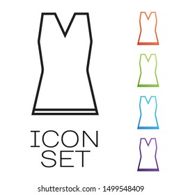 Black line Woman dress icon isolated on white background. Clothes sign. Set icons colorful. Vector Illustration
