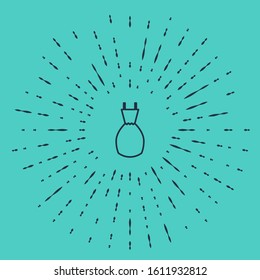 Black line Woman dress icon isolated on green background. Clothes sign. Abstract circle random dots. Vector Illustration