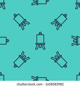 Black line Wood easel or painting art boards icon isolated seamless pattern on green background.  Vector Illustration