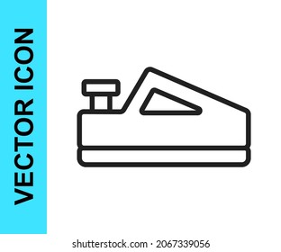 Black line Wood plane tool for woodworker hand crafted icon isolated on white background. Jointer plane.  Vector