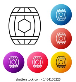 Black line Wooden barrel with honey icon isolated on white background. Set icons colorful circle buttons. Vector Illustration