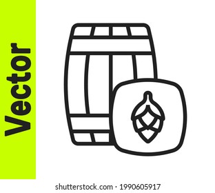 Black line Wooden barrel icon isolated on white background. Alcohol barrel, drink container, wooden keg for beer, whiskey, wine.  Vector