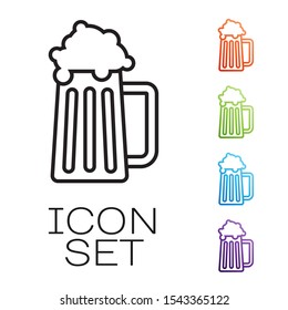 Black line Wooden beer mug icon isolated on white background. Set icons colorful. Vector Illustration