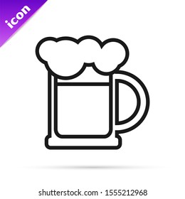 Black line Wooden beer mug icon isolated on white background.  Vector Illustration