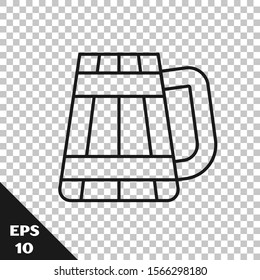 Black line Wooden beer mug icon isolated on transparent background.  Vector Illustration