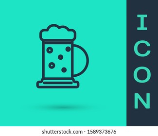 Black line Wooden beer mug icon isolated on green background.  Vector Illustration