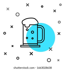 Black line Wooden beer mug icon isolated on white background. Random dynamic shapes. Vector Illustration