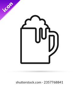Black line Wooden beer mug icon isolated on white background.  Vector