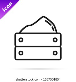 Black line Wooden box with harvest icon isolated on white background.  Vector Illustration