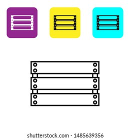 Black line Wooden box icon isolated on white background. Grocery basket, storehouse crate. Empty wooden container for vegetables, products. Set icons colorful square buttons. Vector Illustration