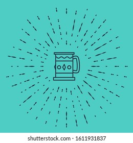 Black line Wooden mug icon isolated on green background. Abstract circle random dots. Vector Illustration