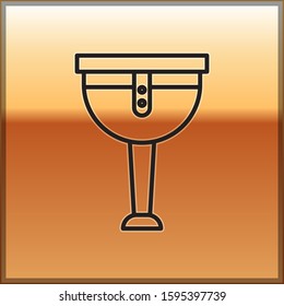Black line Wooden pirate leg icon isolated on gold background.  Vector Illustration