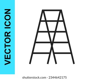 Black line Wooden staircase icon isolated on white background.  Vector