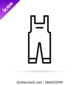 Black line Work overalls icon isolated on white background.  Vector