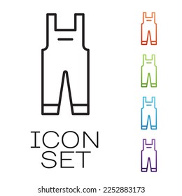 Black line Work overalls icon isolated on white background. Set icons colorful. Vector