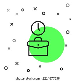 Icono de tiempo de trabajo de línea negra aislado en fondo blanco. Trabajador de oficina. Horas de trabajo. Maletín de negocios.  Vector