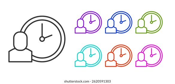 Black line Work time icon isolated on white background. Office worker. Working hours. Business briefcase. Set icons colorful. Vector