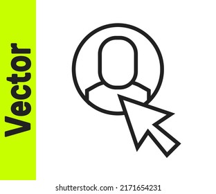 Icono de Trabajador de línea negra aislado en fondo blanco. Icono de perfil de usuario de símbolo de avatar comercial. Firma de usuario masculino.  Vector
