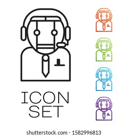 Black line Worker robot icon isolated on white background. Set icons colorful. Vector Illustration