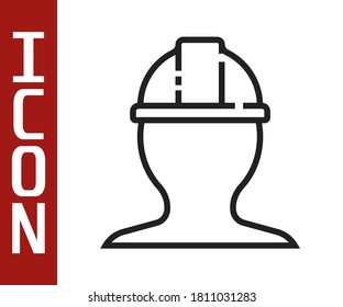 Black line Worker safety helmet icon isolated on white background.  Vector Illustration