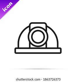 Black line Worker safety helmet icon isolated on white background.  Vector