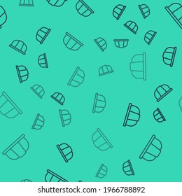 Black line Worker safety helmet icon isolated seamless pattern on green background. Insurance concept. Security, safety, protection, protect concept.  Vector