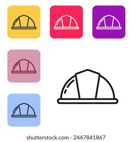 Black line Worker safety helmet icon isolated on white background. Set icons in color square buttons. Vector Illustration
