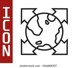 Black line World globe with compass icon isolated on white background.  Vector