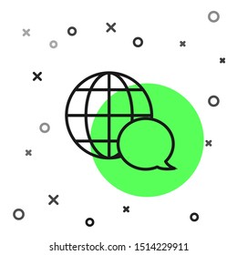 Black line World map made from speech bubble icon isolated on white background. Global communication scheme on Earth.  Vector Illustration