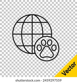 Black line World pet icon isolated on transparent background.  Vector