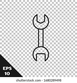 Icono de la llave inglesa de la línea negra aislado en fondo transparente. Ilustración vectorial
