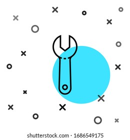 Black line Wrench spanner icon isolated on white background. Random dynamic shapes. Vector Illustration
