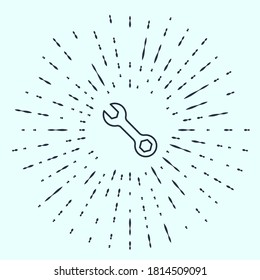 Icono de la llave inglesa de la línea negra aislado en fondo gris. Resumen de puntos aleatorios de círculo. Vector.