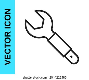 Schwarze Linie, Schraubenschlüssel Symbol einzeln auf weißem Hintergrund. Spanner-Reparaturwerkzeug. Symbol für Service-Tools.  Vektorgrafik