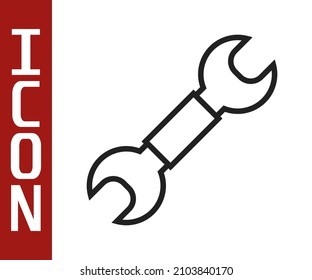 Schwarze Linie, Schraubenschlüssel Symbol einzeln auf weißem Hintergrund. Spanner-Reparaturwerkzeug. Symbol für Service-Tools.  Vektorgrafik