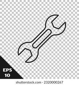 Black line Wrench spanner icon isolated on transparent background.  Vector