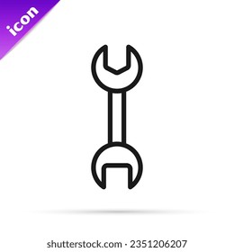 Black line Wrench spanner icon isolated on white background.  Vector Illustration