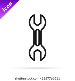 Black line Wrench spanner icon isolated on white background.  Vector