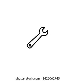 Black line wrench or spanner silhouette icon isolated on white. house repair tool. Maintain, settings, support, fix button. Service symbol. Vector illustration.