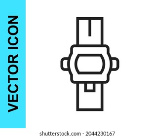Black line Wrist watch icon isolated on white background. Wristwatch icon.  Vector