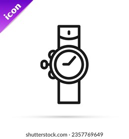 Black line Wrist watch icon isolated on white background. Wristwatch icon.  Vector