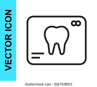 Black line X-ray of tooth icon isolated on white background. Dental x-ray. Radiology image.  Vector