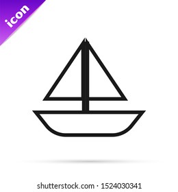Black line Yacht sailboat or sailing ship icon isolated on white background. Sail boat marine cruise travel.  Vector Illustration