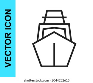 Black line Yacht sailboat or sailing ship icon isolated on white background. Sail boat marine cruise travel.  Vector