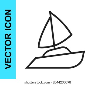 Black line Yacht sailboat or sailing ship icon isolated on white background. Sail boat marine cruise travel.  Vector