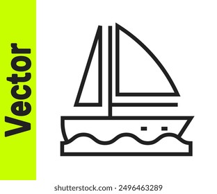 Black line Yacht sailboat or sailing ship icon isolated on white background. Sail boat marine cruise travel.  Vector