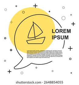Black line Yacht sailboat or sailing ship icon isolated on white background. Sail boat marine cruise travel. Random dynamic shapes. Vector