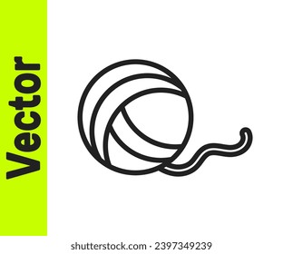 Black line Yarn ball icon isolated on white background. Label for hand made, knitting or tailor shop.  Vector