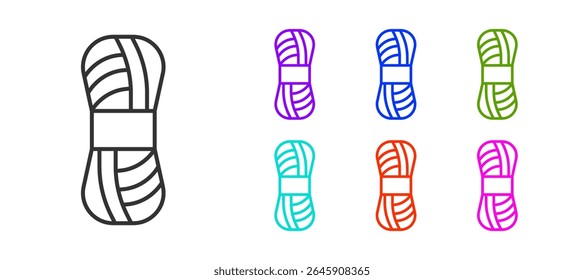 Black line Yarn icon isolated on white background. Label for hand made, knitting or tailor shop. Set icons colorful. Vector