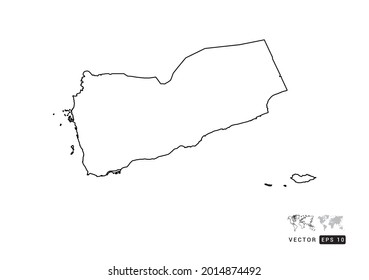 Black  line Yemen map vector on white background.